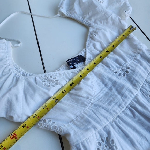 NWT Primark Women’s White Eyelet Knee Length Dress With Puff Sleeves Cotton Sz 0 - Picture 9 of 14